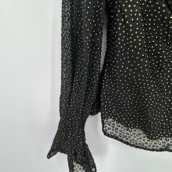 House of Harlow x REVOLVE V-Neck Blouse size XS Black with Gold Dots - Picture 3 of 8